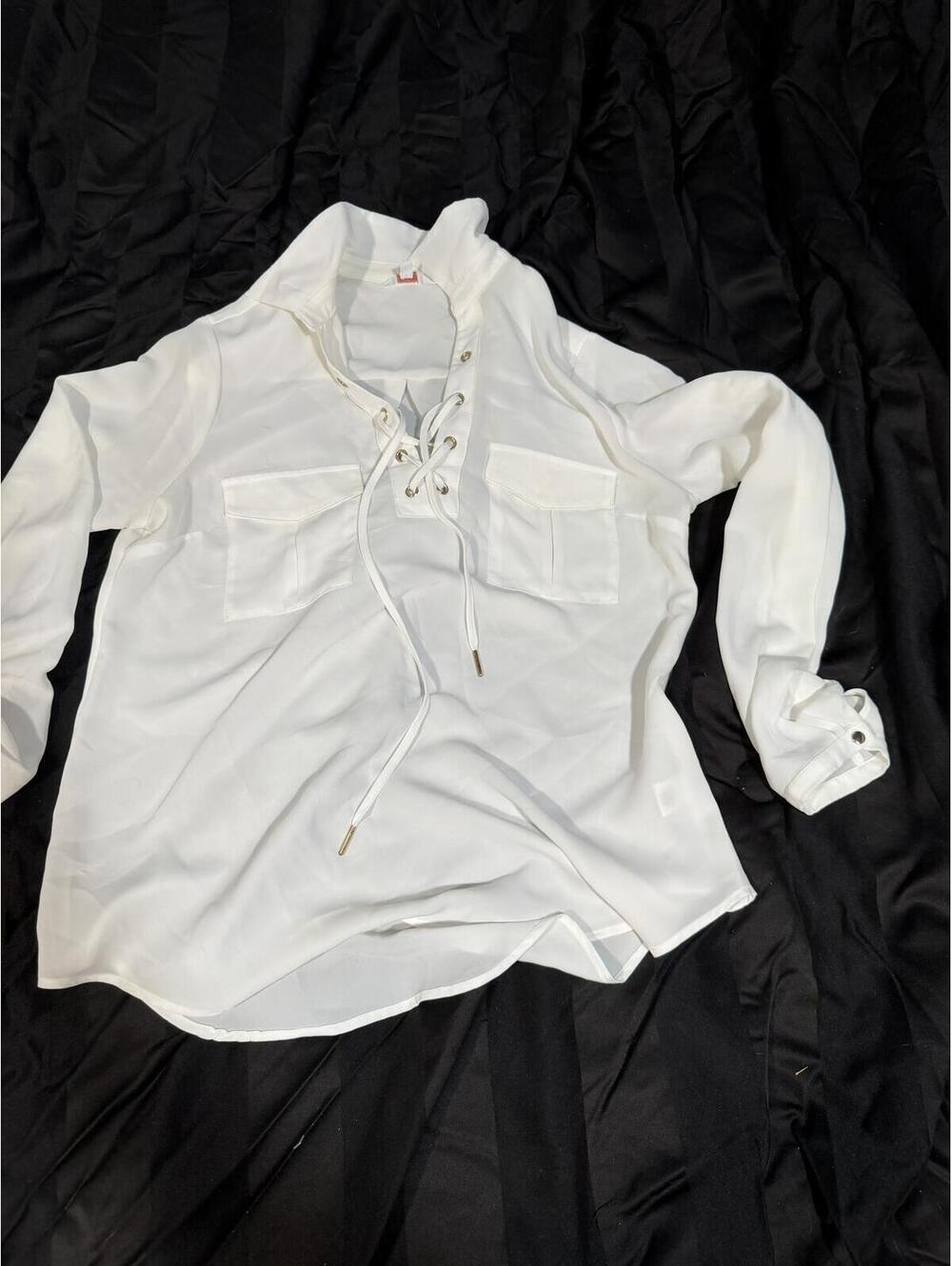 Candie's‎ White Long Sleeve Lace-Up Blouse Size Large